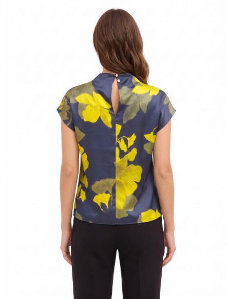 Blouse fluide en satin fleuri à encolure drapée Rinascimento