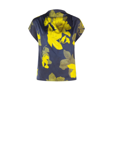 Blouse fluide en satin fleuri à encolure drapée Rinascimento