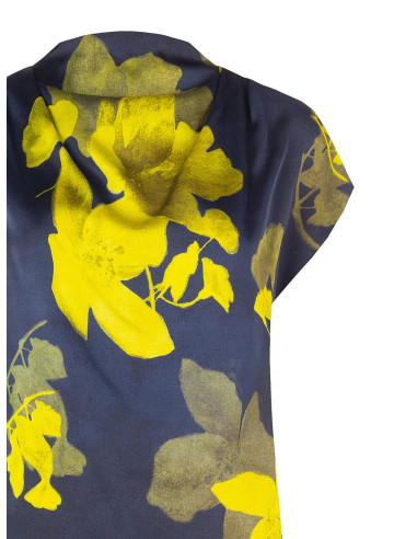 Blouse fluide en satin fleuri à encolure drapée Rinascimento