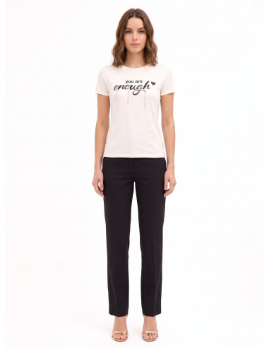Regular T-shirt van katoenmix met sloganprint en strassversiering Rinascimento