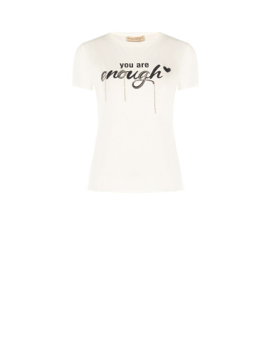 T-shirt regular en coton mélangé avec inscription slogan et strass Rinascimento