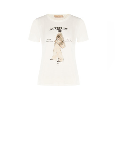 T-shirt regular en coton mélangé, imprimé représentant une silhouette féminine avec cristaux Rinascimento