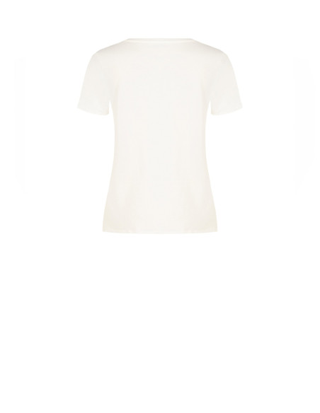 Regular T-shirt van katoenmix met print van een vrouwfiguur en kristallen Rinascimento