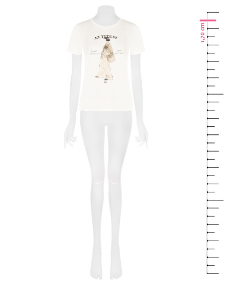 T-shirt regular en coton mélangé, imprimé représentant une silhouette féminine avec cristaux Rinascimento
