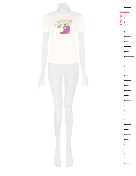 T-shirt regular en coton avec fleurs laminées et perles Rinascimento