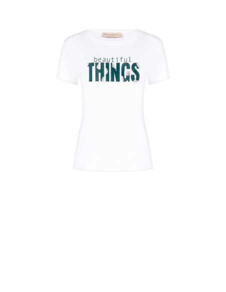 T-shirt regular en mélange de coton avec slogan imprimé et strass Rinascimento