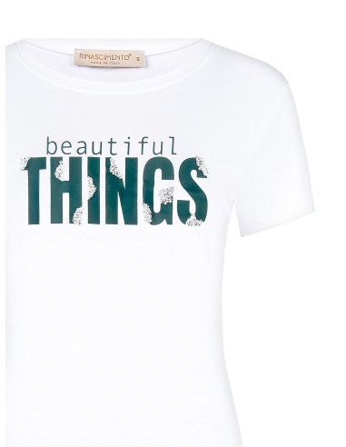 Regular T-shirt van een katoenmix met sloganprint en strass-steentjes Rinascimento