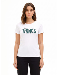 Regular T-shirt van een katoenmix met sloganprint en strass-steentjes Rinascimento