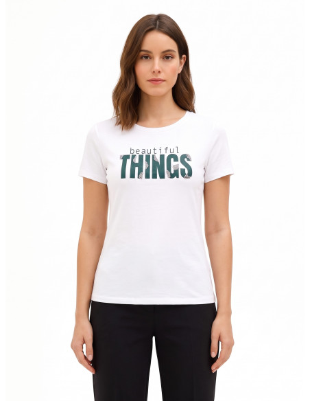 T-shirt regular en mélange de coton avec slogan imprimé et strass Rinascimento