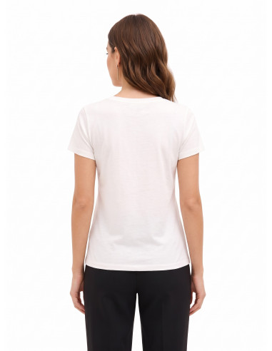T-shirt regular en coton avec imprimé tendance et franges en strass Rinascimento