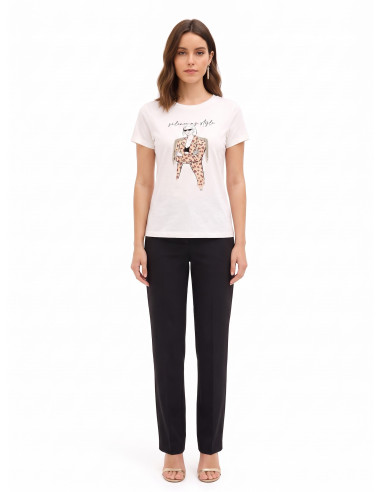 T-shirt regular en coton avec imprimé tendance et franges en strass Rinascimento