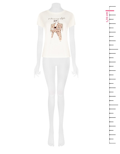 T-shirt regular en coton avec imprimé tendance et franges en strass Rinascimento