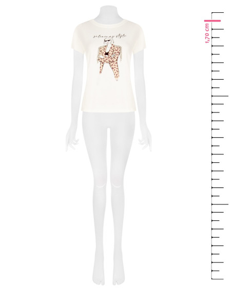 T-shirt regular en coton avec imprimé tendance et franges en strass Rinascimento