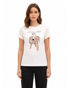 T-shirt regular en coton avec imprimé tendance et franges en strass Rinascimento