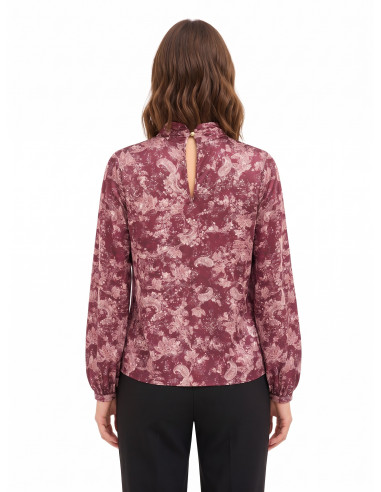 Blouse fluide en satin imprimé cachemire avec col roulé Rinascimento