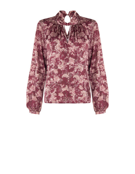 Blouse fluide en satin imprimé cachemire avec col roulé Rinascimento