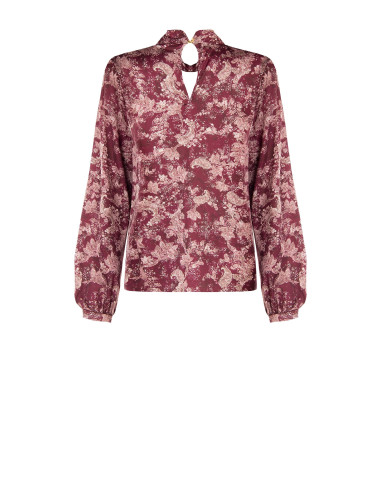 Vloeiende satijnen blouse met paisleyprint en opgerolde kraag Rinascimento