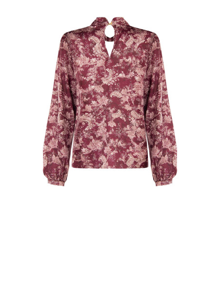 Blouse fluide en satin imprimé cachemire avec col roulé Rinascimento