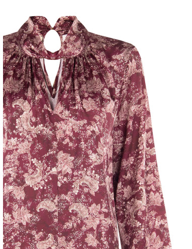 Vloeiende satijnen blouse met paisleyprint en opgerolde kraag Rinascimento