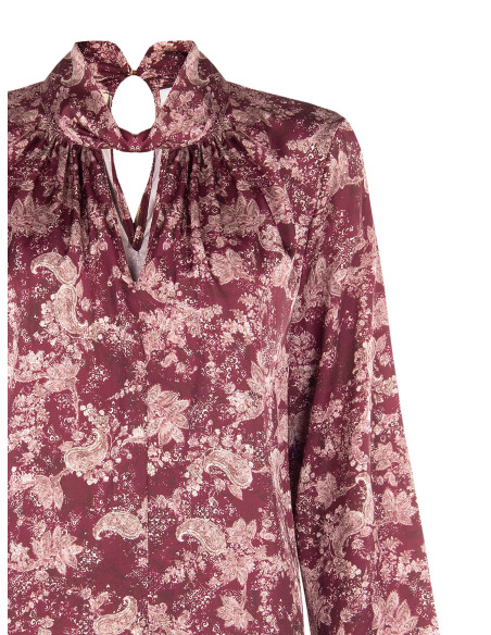 Blouse fluide en satin imprimé cachemire avec col roulé Rinascimento