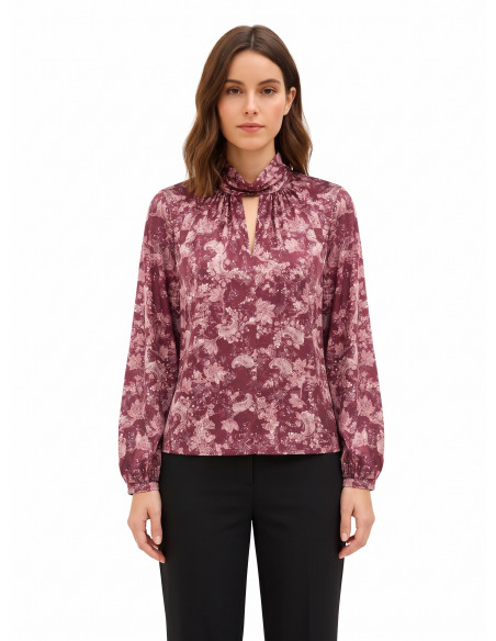 Blouse fluide en satin imprimé cachemire avec col roulé Rinascimento