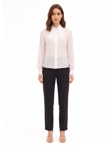 Chemisier transparent en georgette avec volant en dentelle Rinascimento