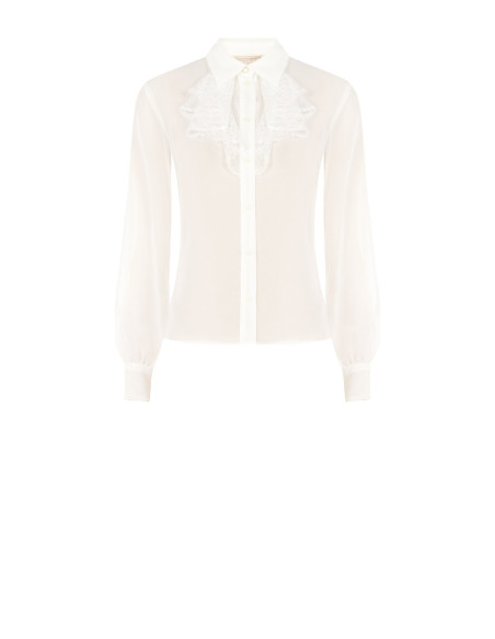 Chemisier transparent en georgette avec volant en dentelle Rinascimento