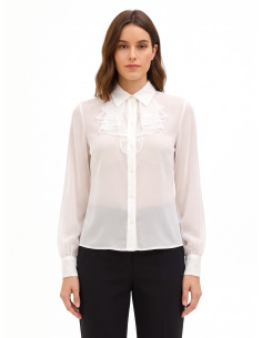 Transparante georgetteblouse met kanten ruches Rinascimento