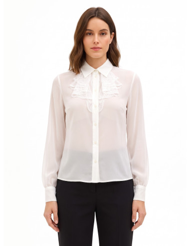 Chemisier transparent en georgette avec volant en dentelle Rinascimento