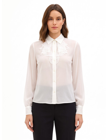 Chemisier transparent en georgette avec volant en dentelle Rinascimento