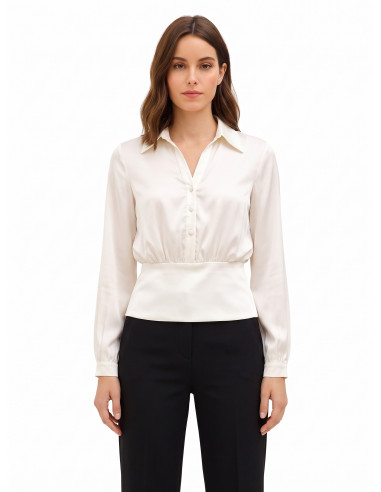 Satijnen blouse met V-hals en bijpassende knopen Rinascimento