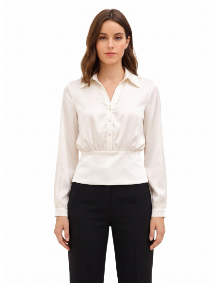 Satijnen blouse met V-hals en bijpassende knopen Rinascimento