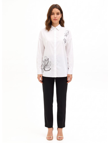 Chemise oversize en coton avec boutons dissimulés et strass Rinascimento