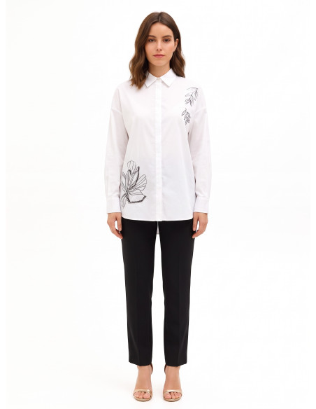 Oversized katoenen blouse met verborgen knopen en strasssteentjes Rinascimento