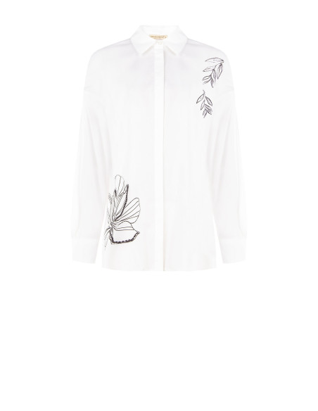 Chemise oversize en coton avec boutons dissimulés et strass Rinascimento