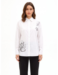 Oversized katoenen blouse met verborgen knopen en strasssteentjes Rinascimento