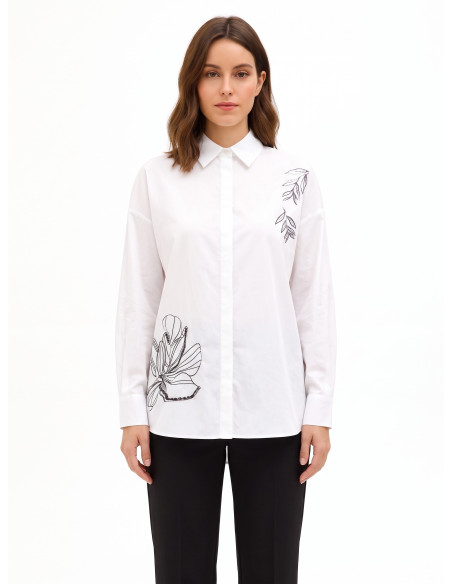Chemise oversize en coton avec boutons dissimulés et strass Rinascimento