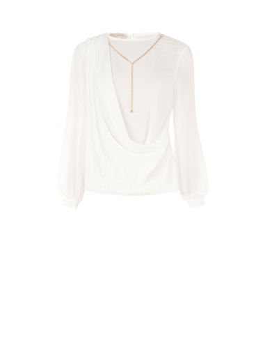 Blouse en georgette avec drapé et détail chaîne Rinascimento