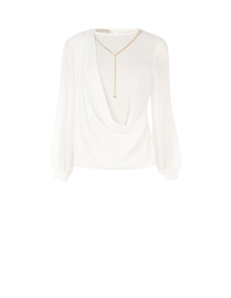 Blouse en georgette avec drapé et détail chaîne Rinascimento