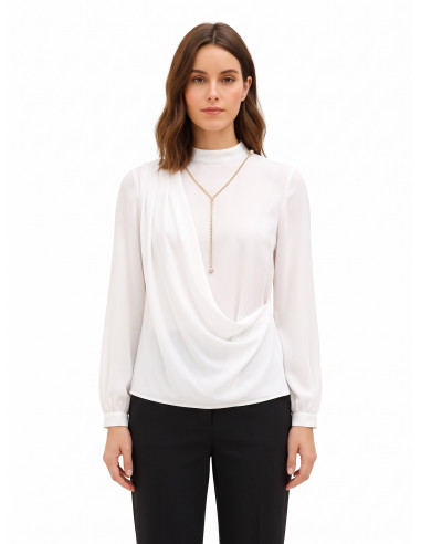 Blouse en georgette avec drapé et détail chaîne Rinascimento