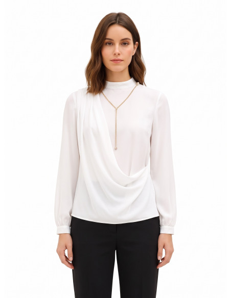 Blouse en georgette avec drapé et détail chaîne Rinascimento