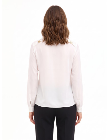 Blouse fluide en georgette avec col en V et étiquettes logo RR Rinascimento