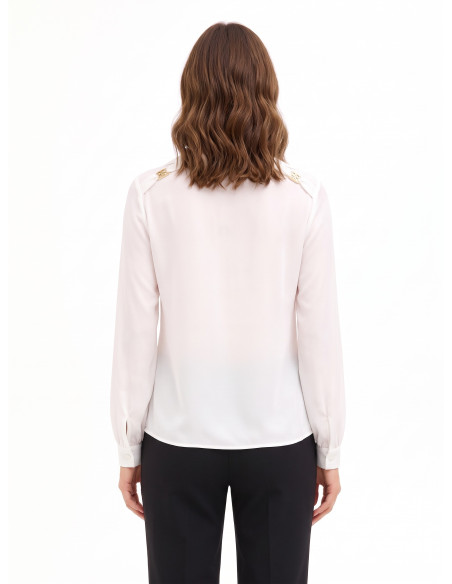 Blouse fluide en georgette avec col en V et étiquettes logo RR Rinascimento
