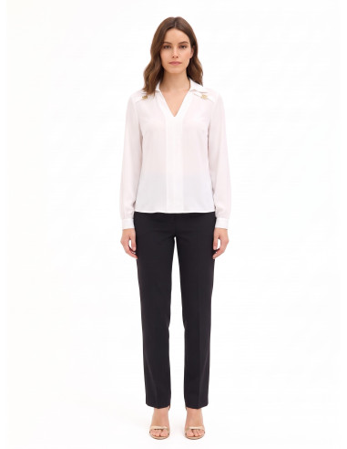 Blouse fluide en georgette avec col en V et étiquettes logo RR Rinascimento