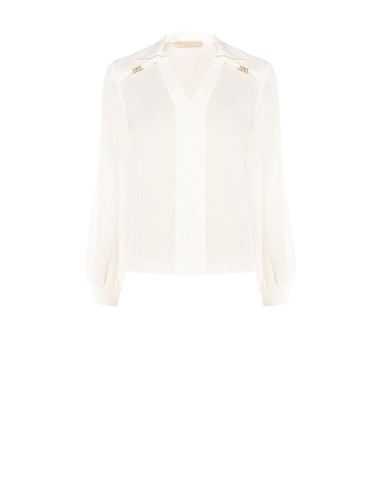 Soepelvallende blouse van georgette met V-hals en logolabels Rr Rinascimento
