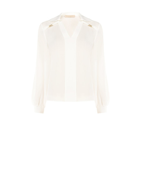 Soepelvallende blouse van georgette met V-hals en logolabels Rr Rinascimento