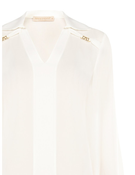 Blouse fluide en georgette avec col en V et étiquettes logo RR Rinascimento