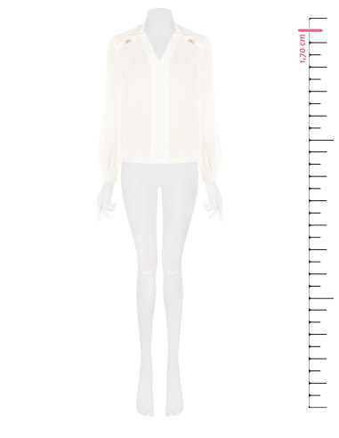 Blouse fluide en georgette avec col en V et étiquettes logo RR Rinascimento