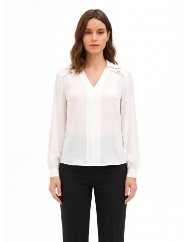 Blouse fluide en georgette avec col en V et étiquettes logo RR Rinascimento
