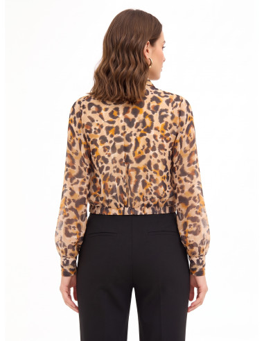 Blouse ballon en georgette mouchetée avec gouttes de lurex et décolleté en V croisé Rinascimento